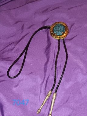 Turquoise Stone Western Bolo Tie with Brass Accents